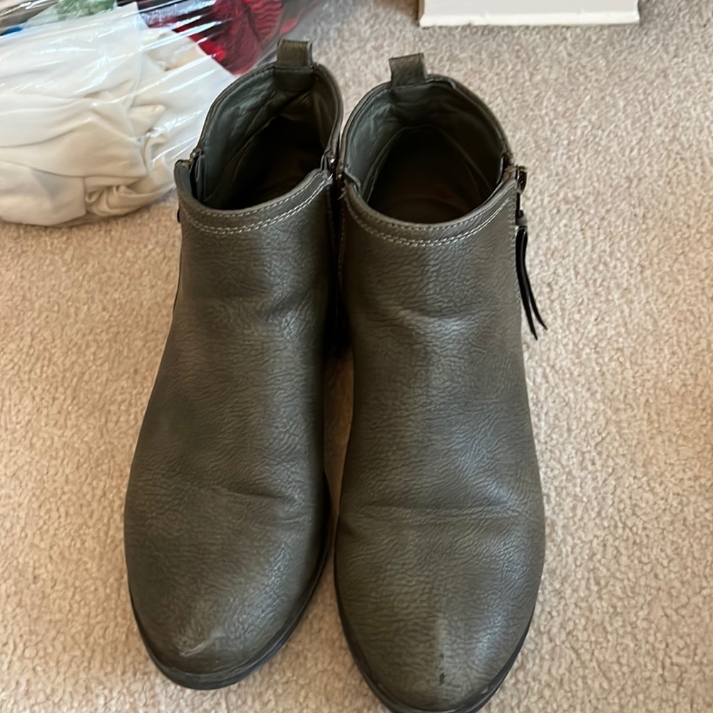 Olive green faux leather boots